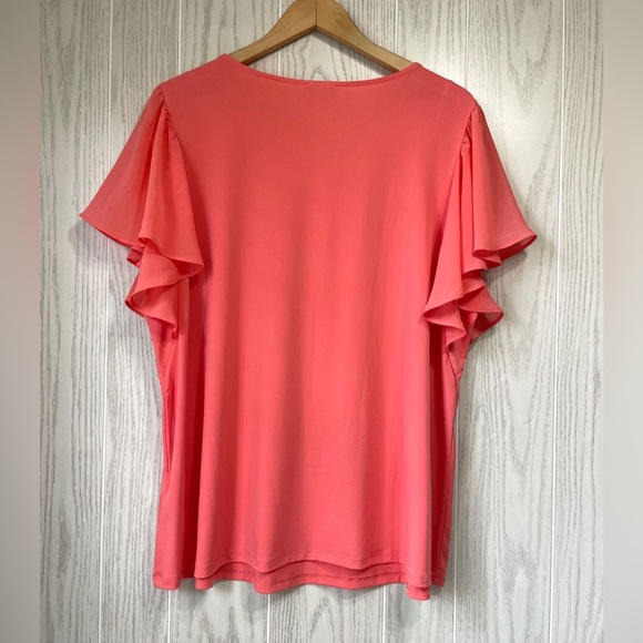 Crew Neckline Short Chiffon Flutter Sleeve Blouse CORAL Size 1X NWT - Picture 4 of 4